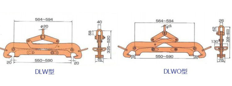 DLW DLWO圓鐵桶用夾具尺寸圖