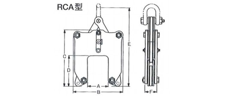 RCA型鋼軌起吊用夾鉗尺寸圖