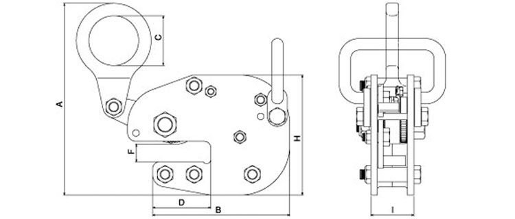 FL H橫吊無傷鋼板夾具尺寸圖