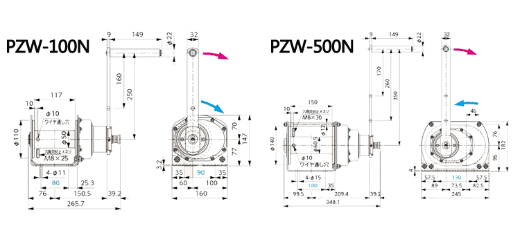 PZW不銹鋼手搖絞盤尺寸圖