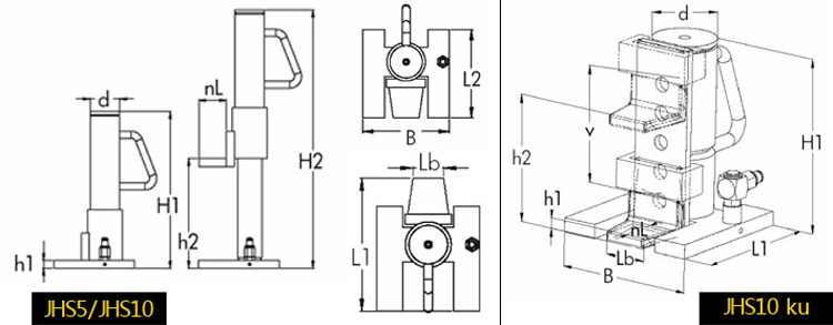 JUNG JHS分離式爪式千斤頂尺寸圖