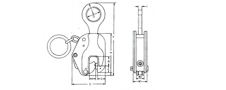 EK型豎吊鋼板鉗結(jié)構(gòu)尺寸圖