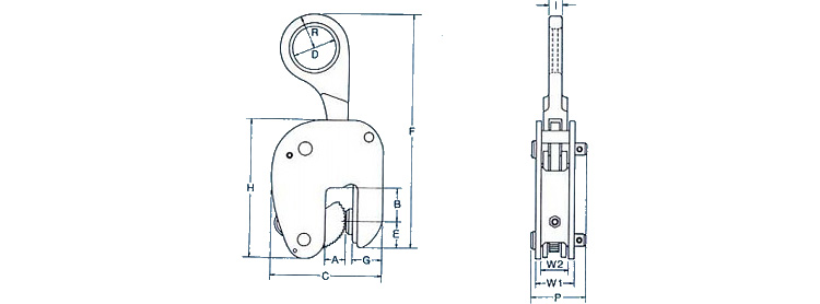 WOL型豎吊鋼板鉗結(jié)構(gòu)尺寸圖