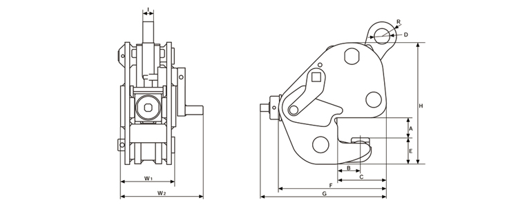 GNE橫吊無傷鋼板起重鉗尺寸圖